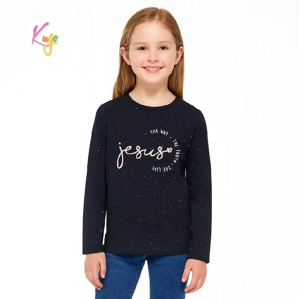 Dívčí tričko dlouhý rukáv Kugo ST3623 černé
