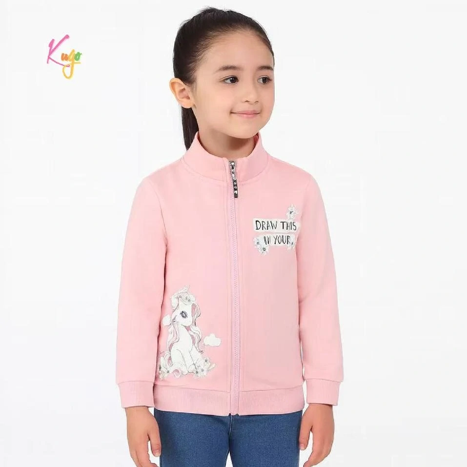 Dívčí mikina Kugo WK1210 se stojáčkem na zip světle růžová