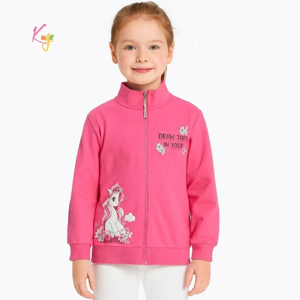 Dívčí mikina Kugo WK1210 se stojáčkem na zip tmavě růžová