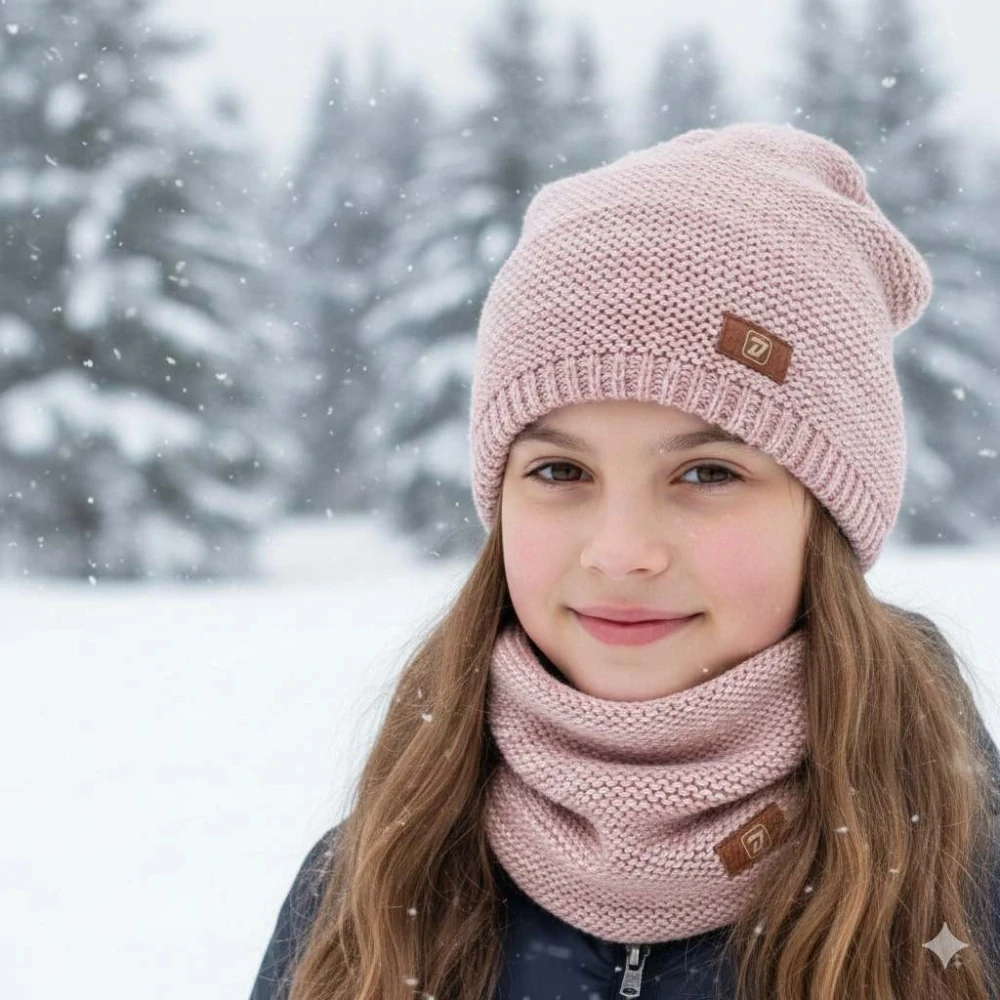 Pletený set čepice a nákrčník Dráče Colors - vzor 038 - starorůžová