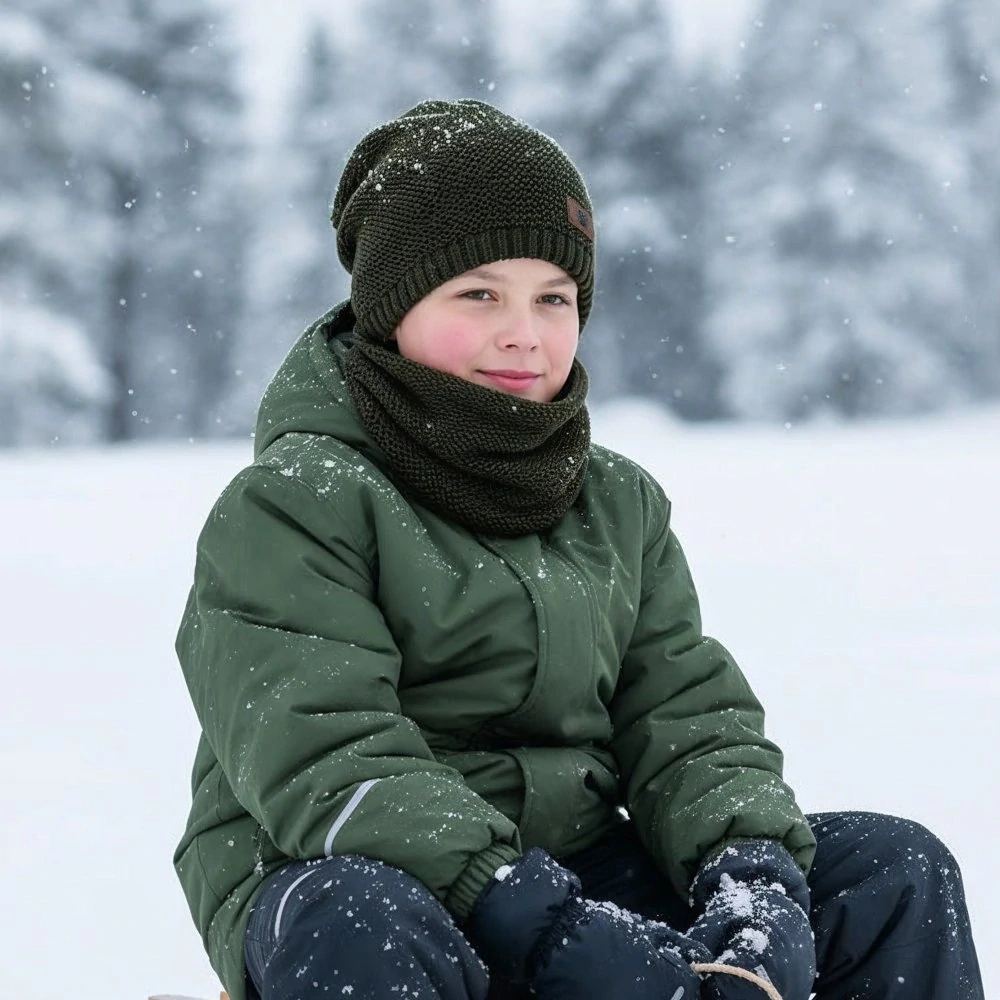 Pletený set čepice a nákrčník Dráče Colors - vzor 059 - tmavě zelená khaki