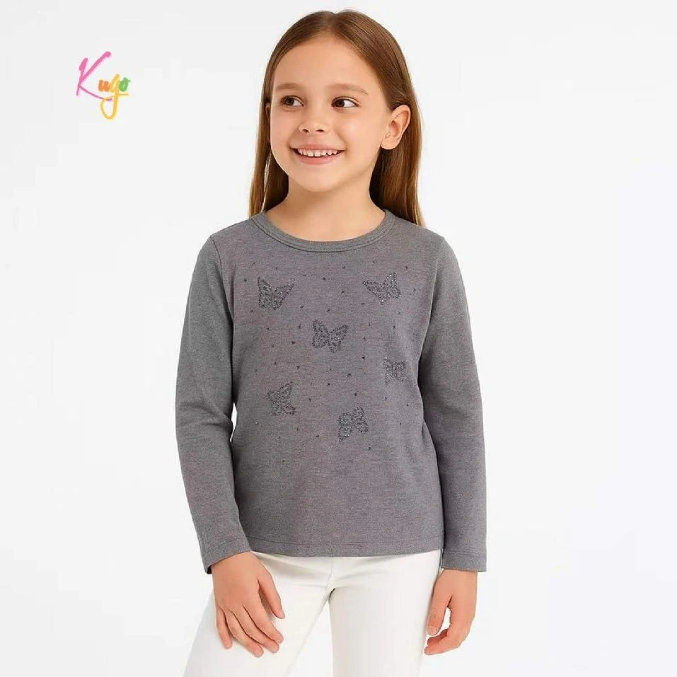 Dívčí tričko dlouhý rukáv Kugo WL0942 šedé