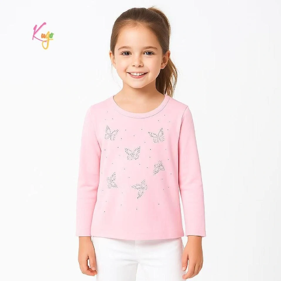 Dívčí tričko dlouhý rukáv Kugo WL0942 růžové