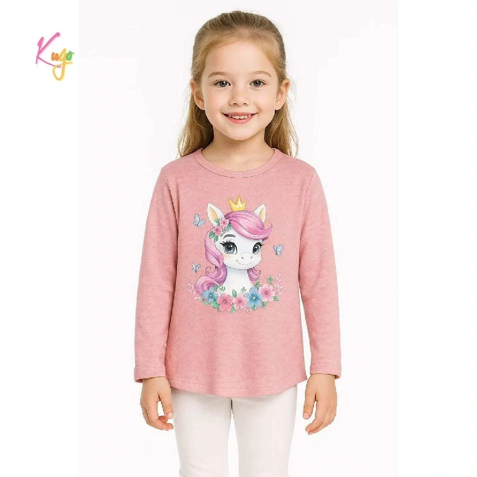 Dívčí tričko dlouhý rukáv Kugo WL0941 tmavší růžové