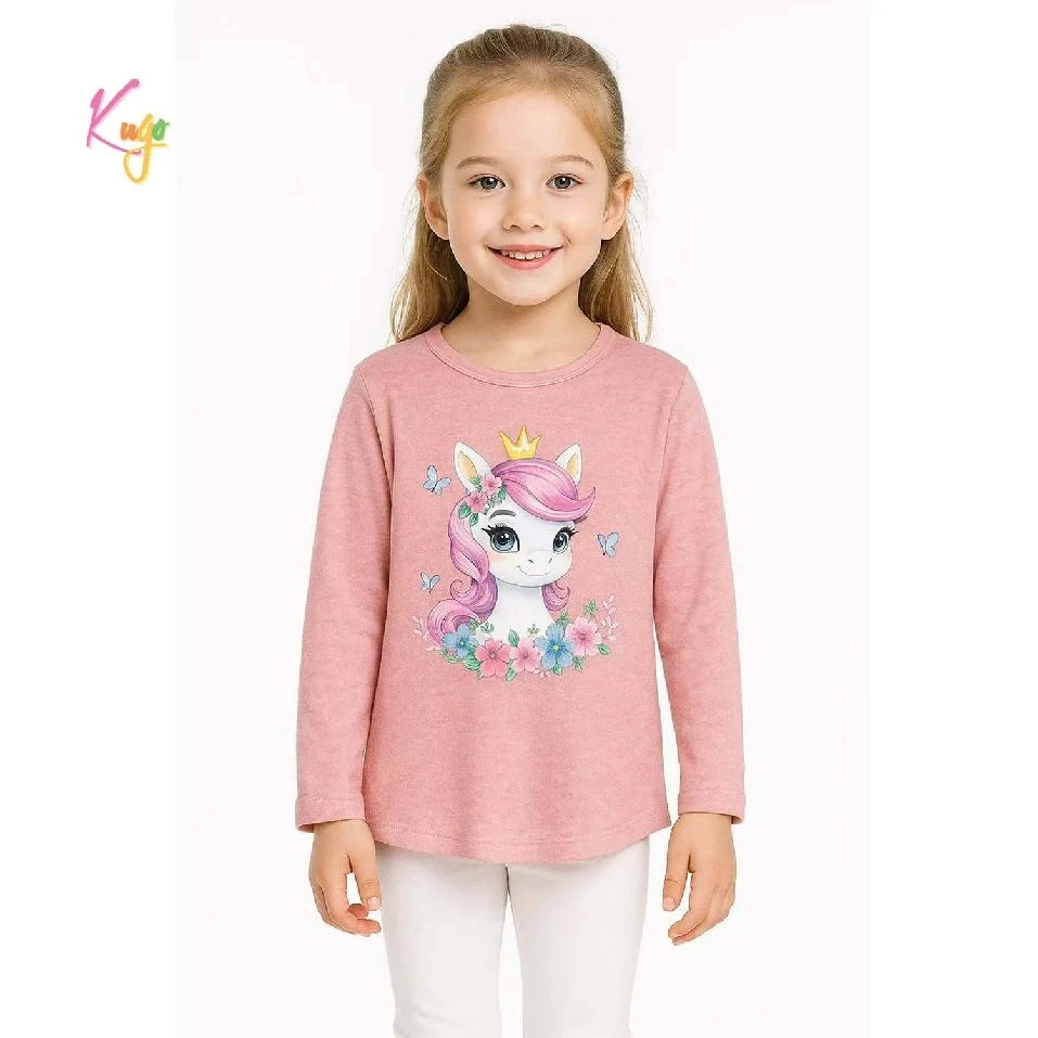 Dívčí tričko dlouhý rukáv Kugo WL0941 světlejší růžové