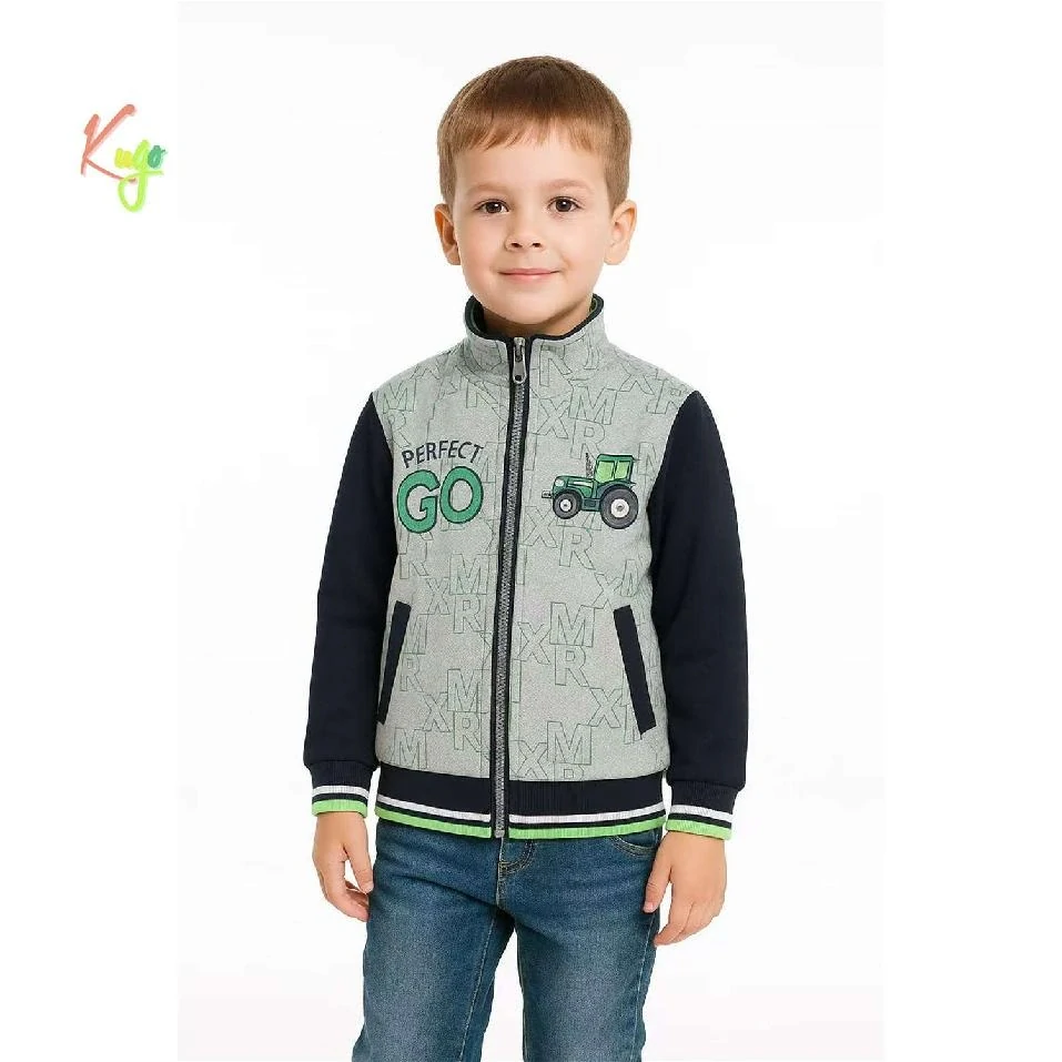 Teplá chlapecká mikina Kugo FM0362 šedá / černé rukávy