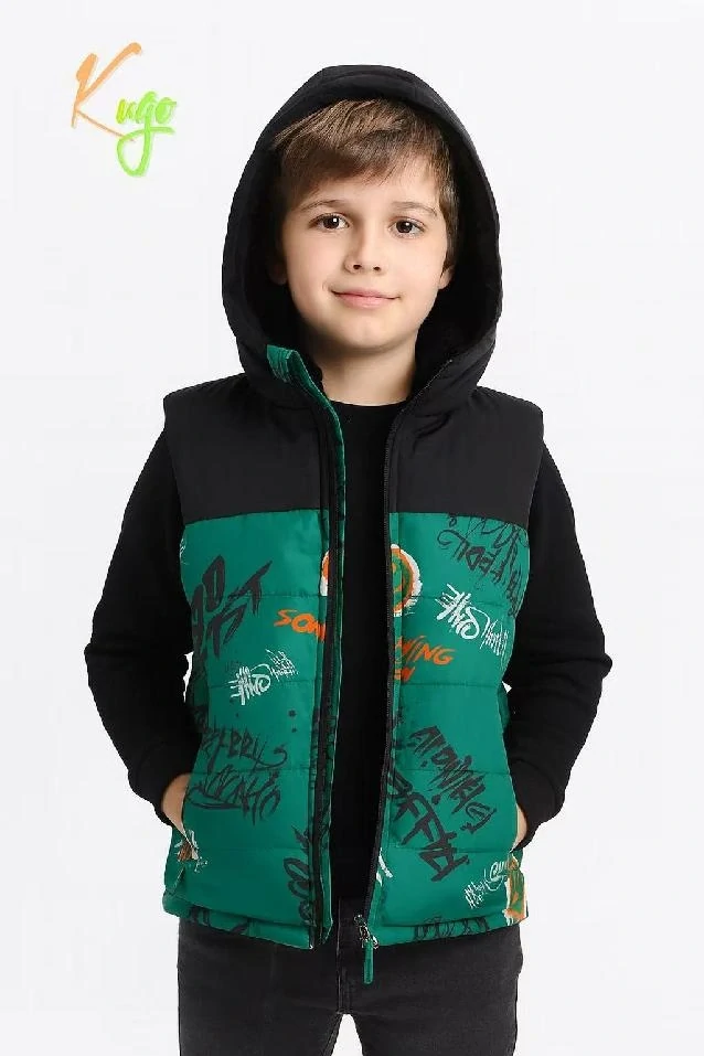 Chlapecká šusťáková vesta zateplená Kugo FM0368 zelená