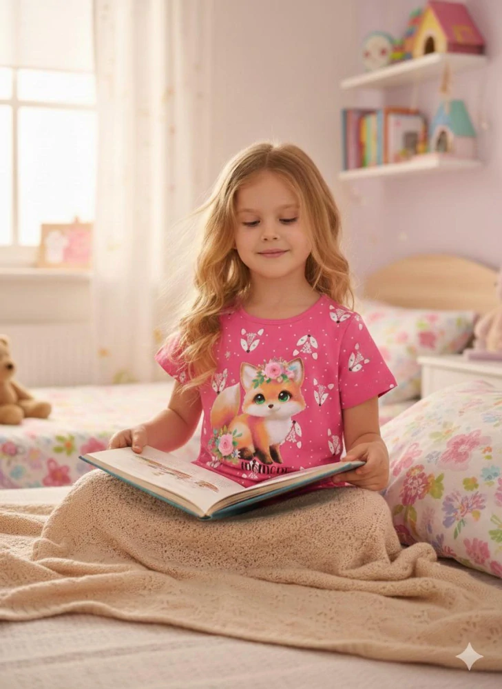 Dívčí noční košile krátký rukáv Kugo MP5881 tmavě růžová