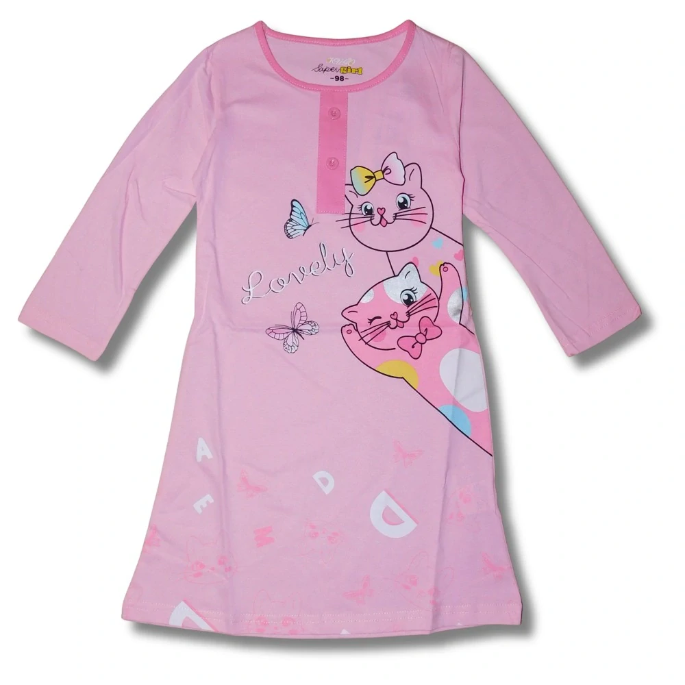 Dívčí noční košile dlouhý rukáv Kugo MC5855 světle růžová