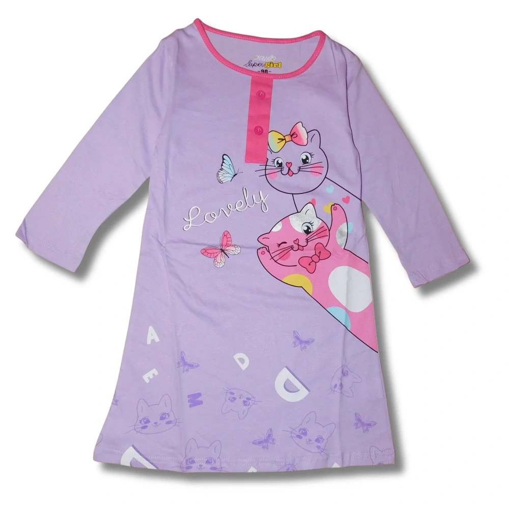 Dívčí noční košile dlouhý rukáv Kugo MC5855 fialová