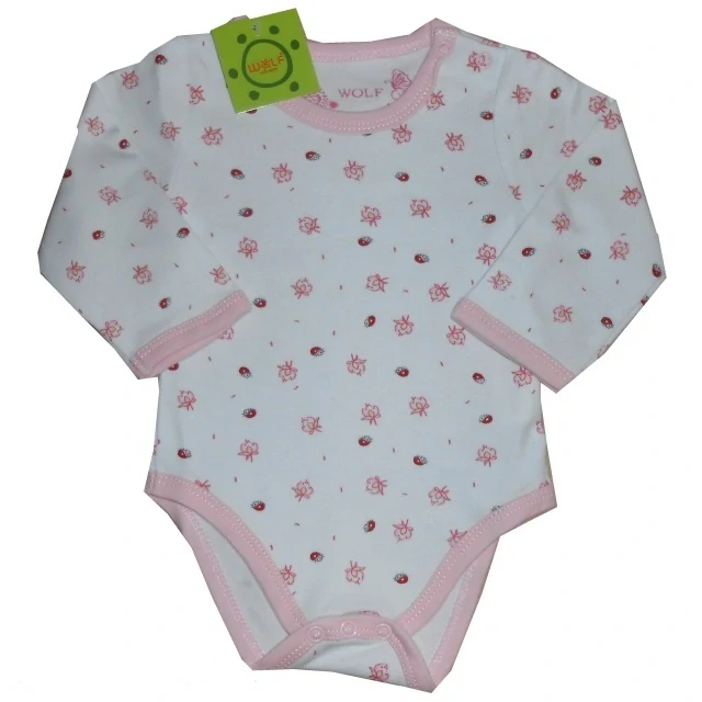 Kojenecké body dlouhý rukáv Wolf E2402 bílo-růžové