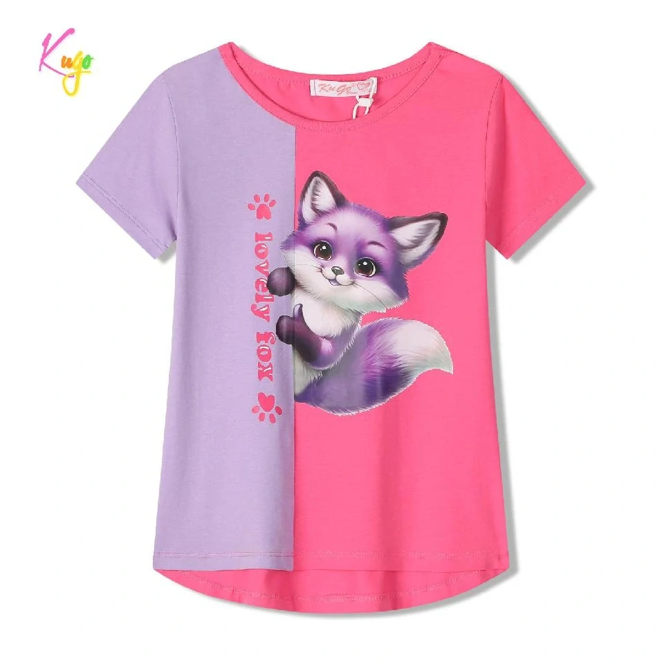 Dívčí tričko krátký rukáv Kugo DC9406 tmavě růžové