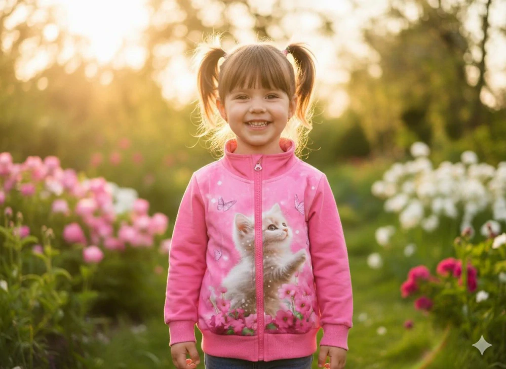 Dívčí mikina Kugo SM3630 růžová s kočičkou