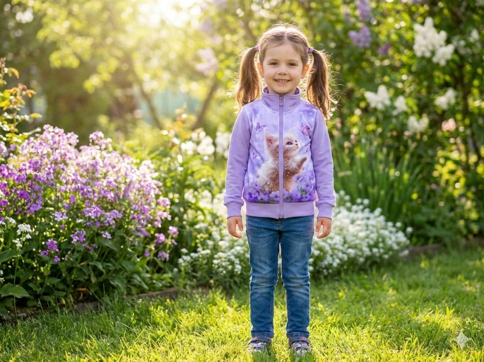 Dívčí mikina Kugo SM3630 fialová s kočičkou