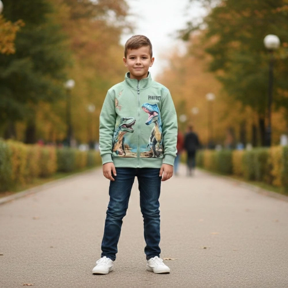 Chlapecká mikina Kugo ZM8850 zelená s dinosaury