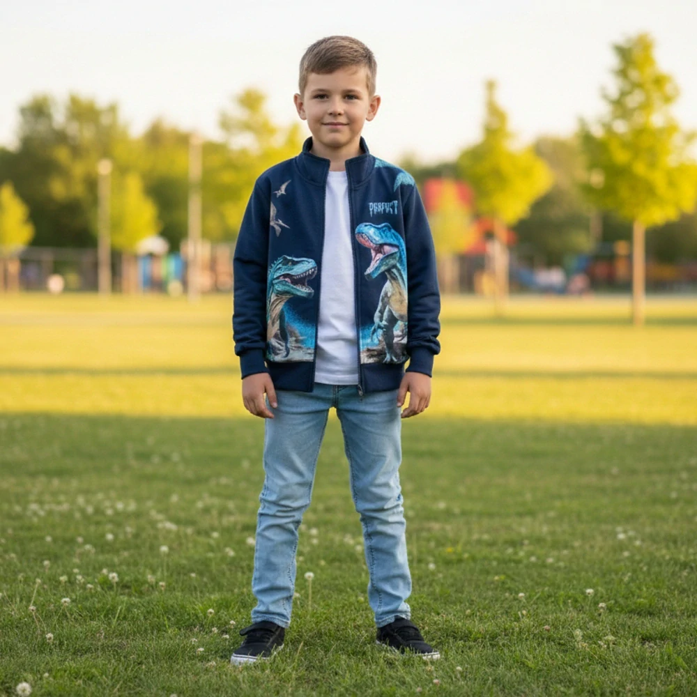 Chlapecká mikina Kugo ZM8850 tmavě modrá s dinosaury