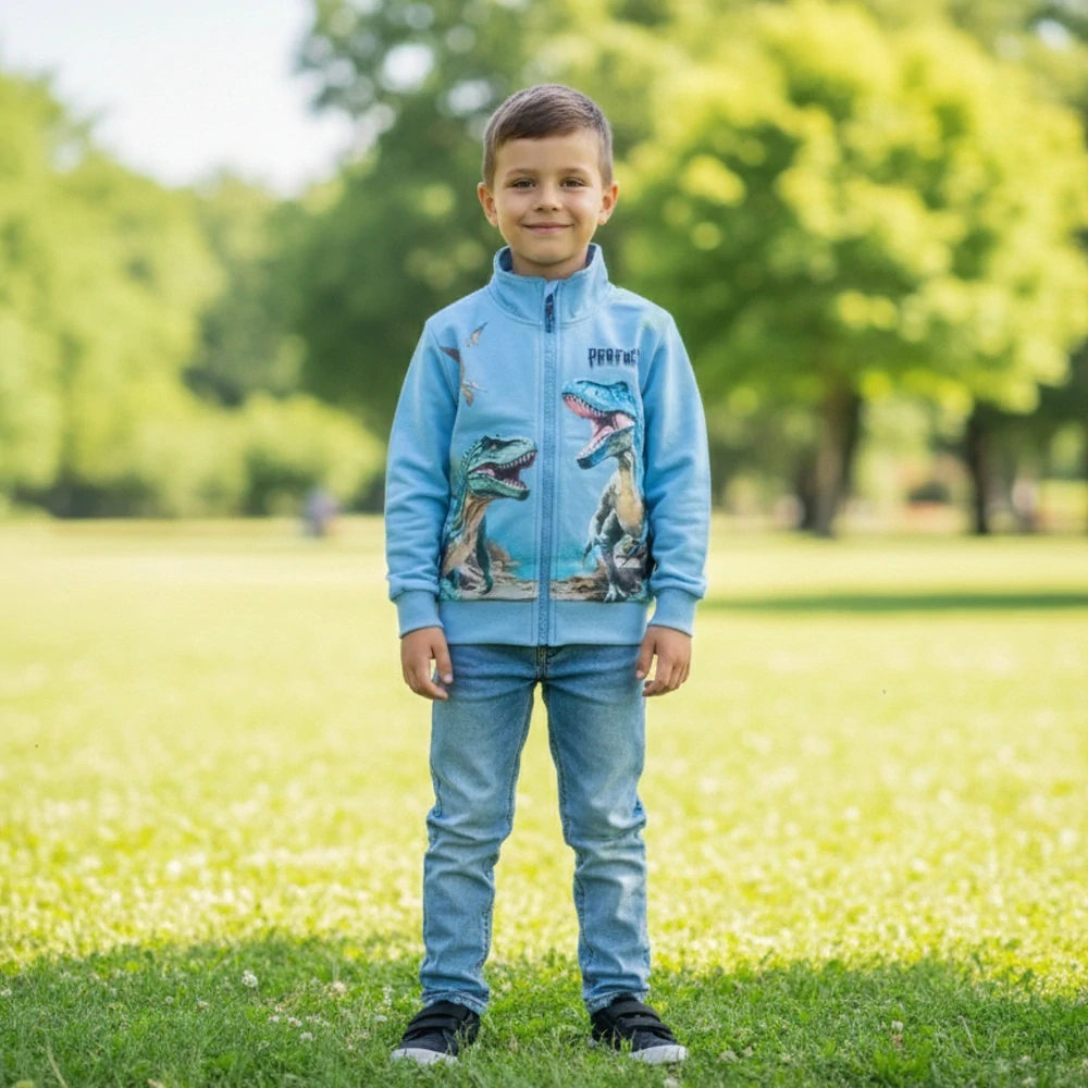 Chlapecká mikina Kugo ZM8850 světle modrá s dinosaury