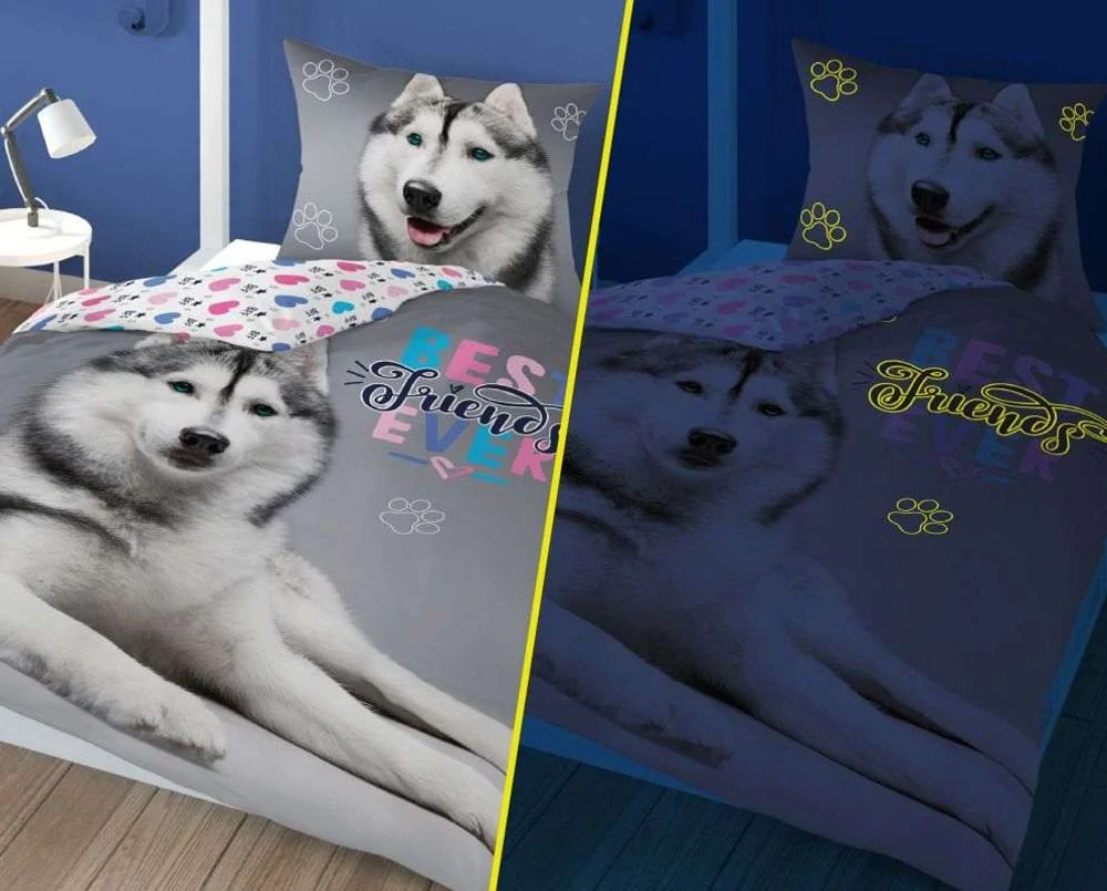 Svítící povlečení Husky 140x200 + 70x80 cm