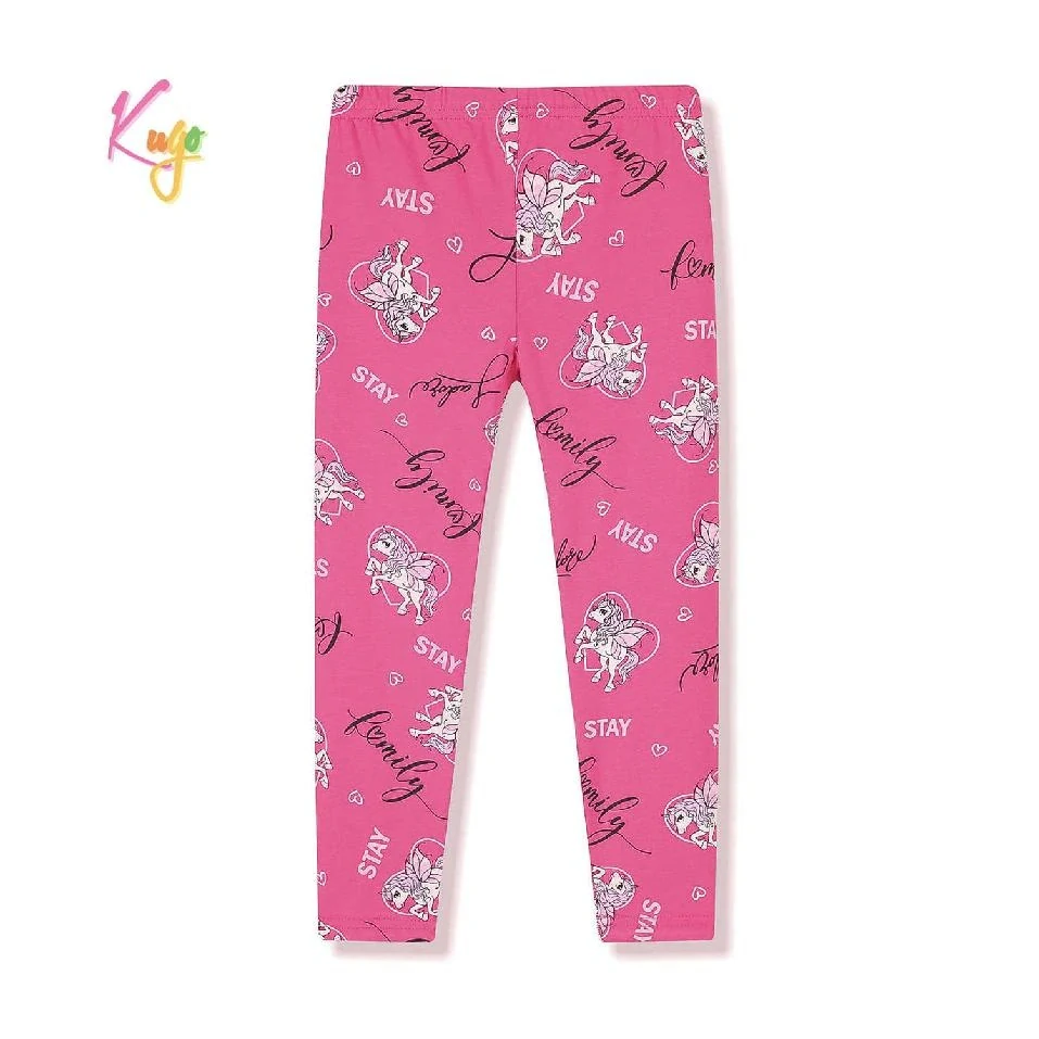 Dívčí legíny Kugo FL6738 růžové s jednorožci