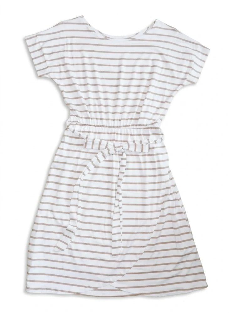 Letní dámské šaty Proužek bílé s béžovým proužkem