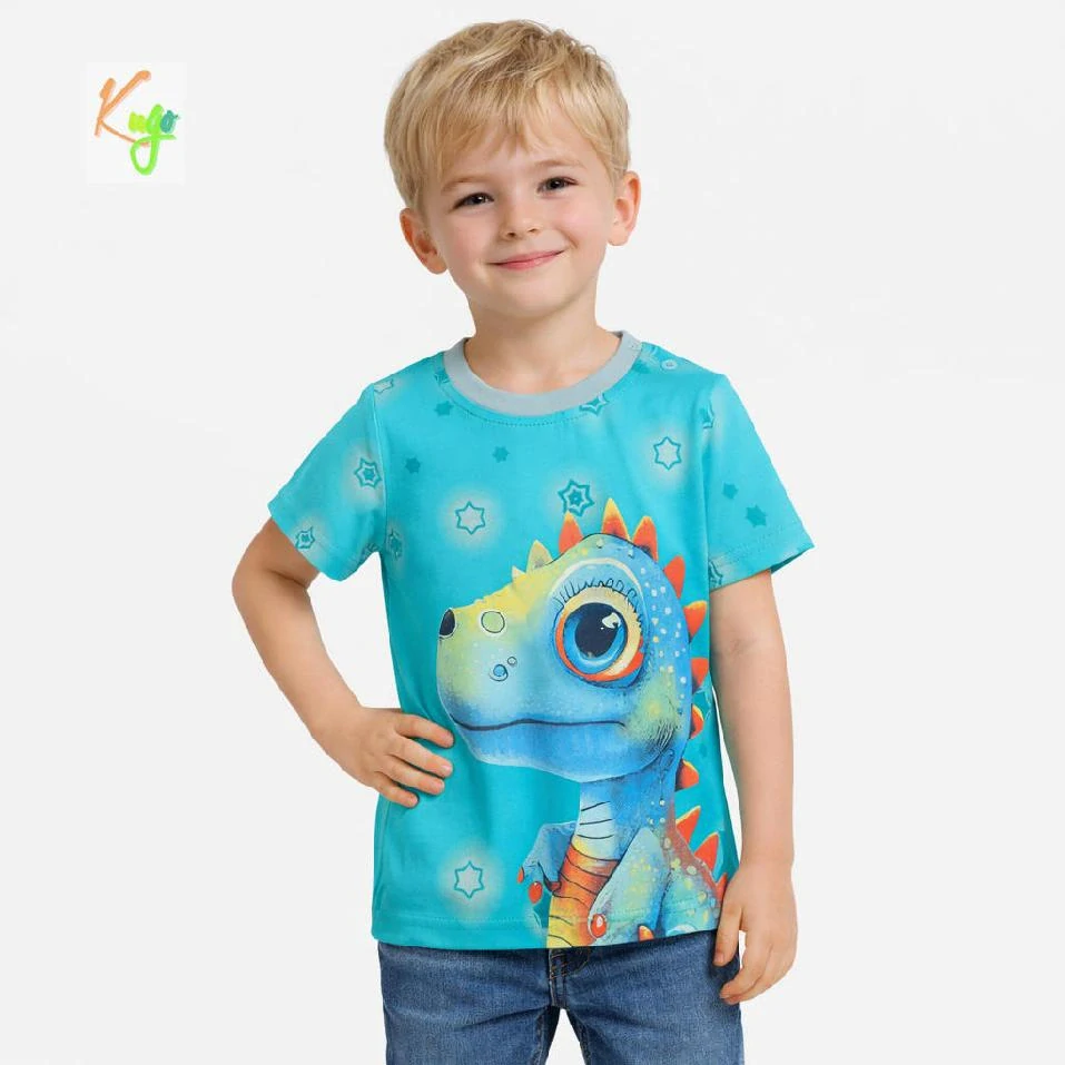 Chlapecké tričko krátký rukáv Kugo FC0369 tyrkysové s dinem