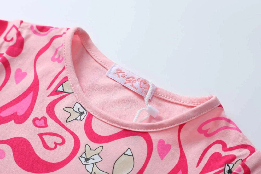 Dívčí šaty krátký rukáv Kugo DS9398 růžové s liškou