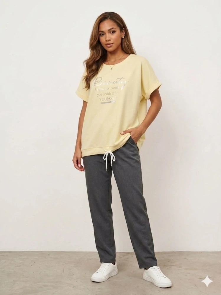 Dámské máslové tričko se šňůrkou krátký rukáv Beauty žluté