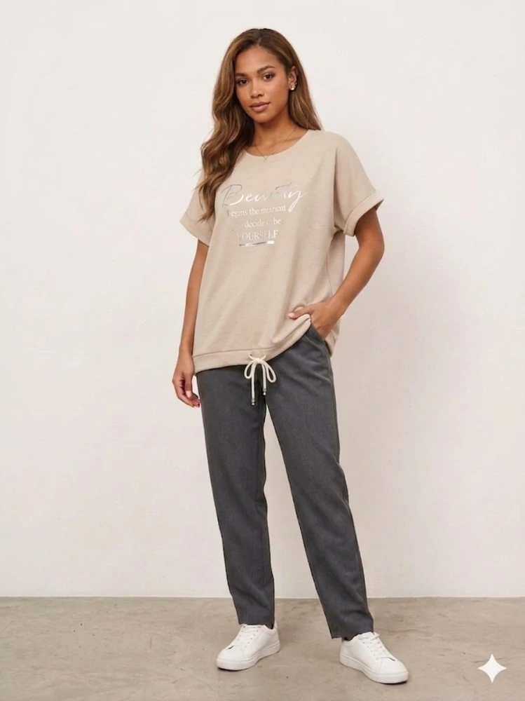 Dámské máslové tričko se šňůrkou krátký rukáv Beauty smetanové