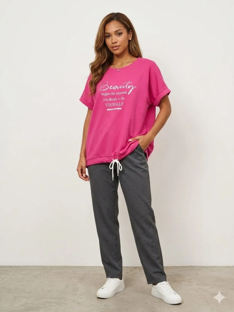 Dámské máslové tričko se šňůrkou krátký rukáv Beauty sytě růžové