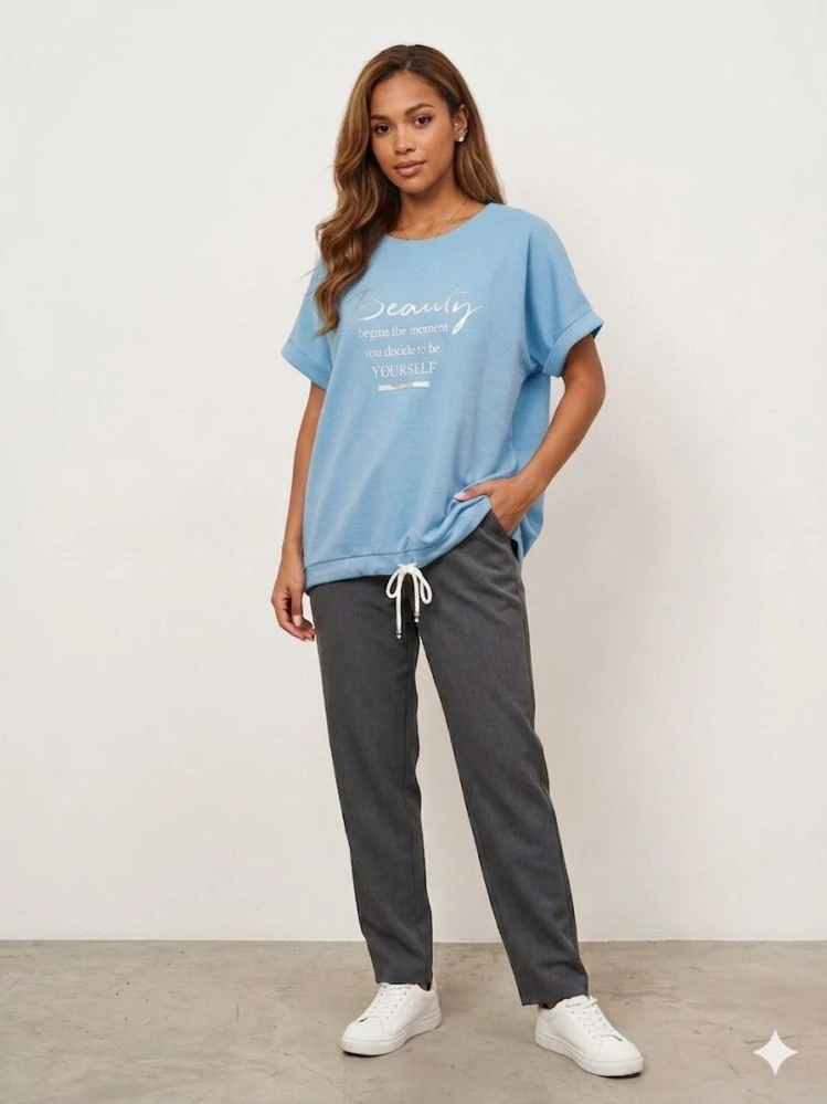 Dámské máslové tričko se šňůrkou krátký rukáv Beauty modré