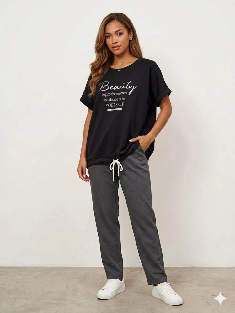 Dámské máslové tričko se šňůrkou krátký rukáv Beauty černé