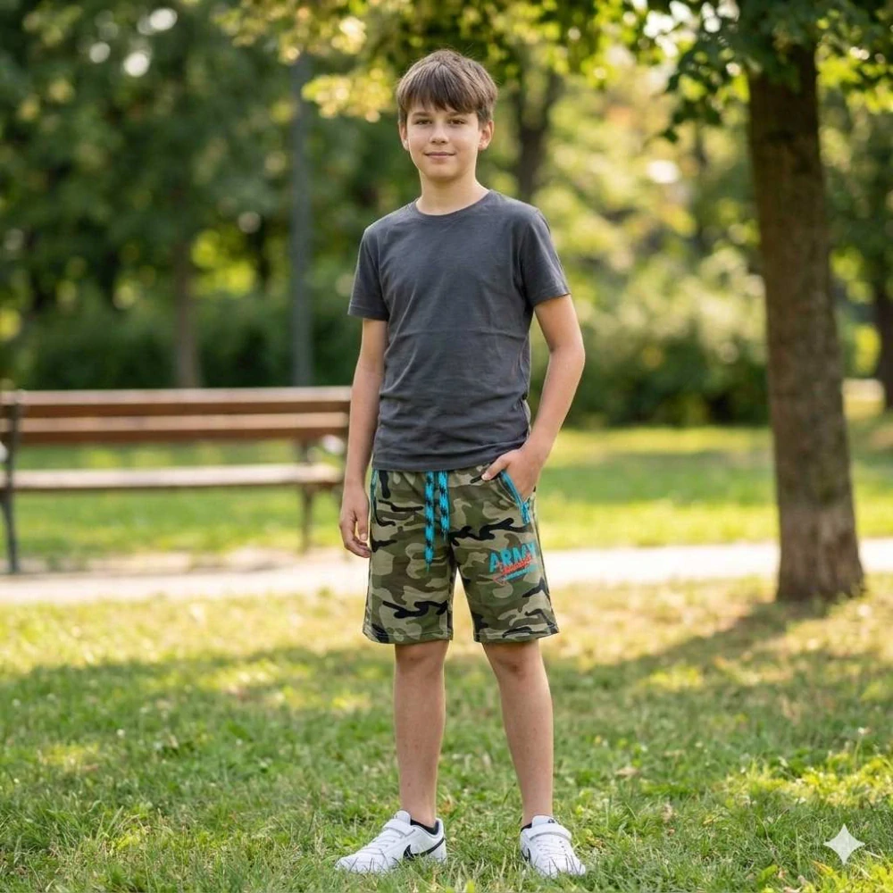 Bavlněné maskáčové kraťasy Kugo ST5309 zelené / modrý zip