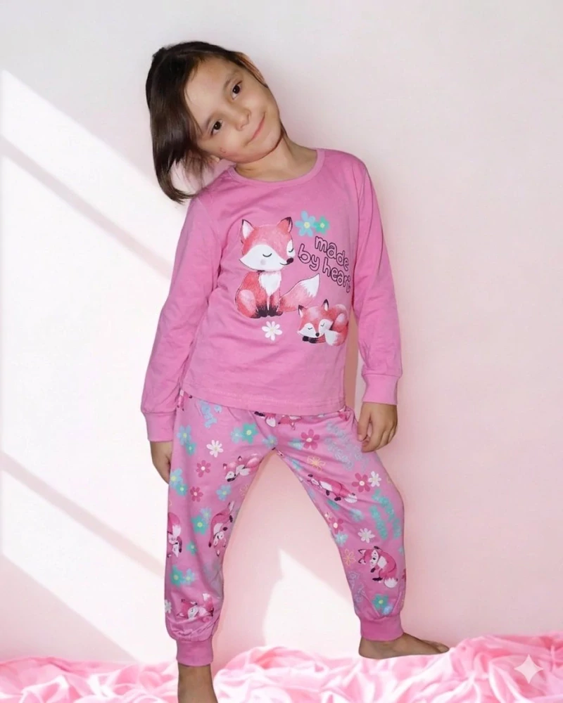 Bavlněné dívčí pyžamo Kugo MP6560 sv. růžové s liškou