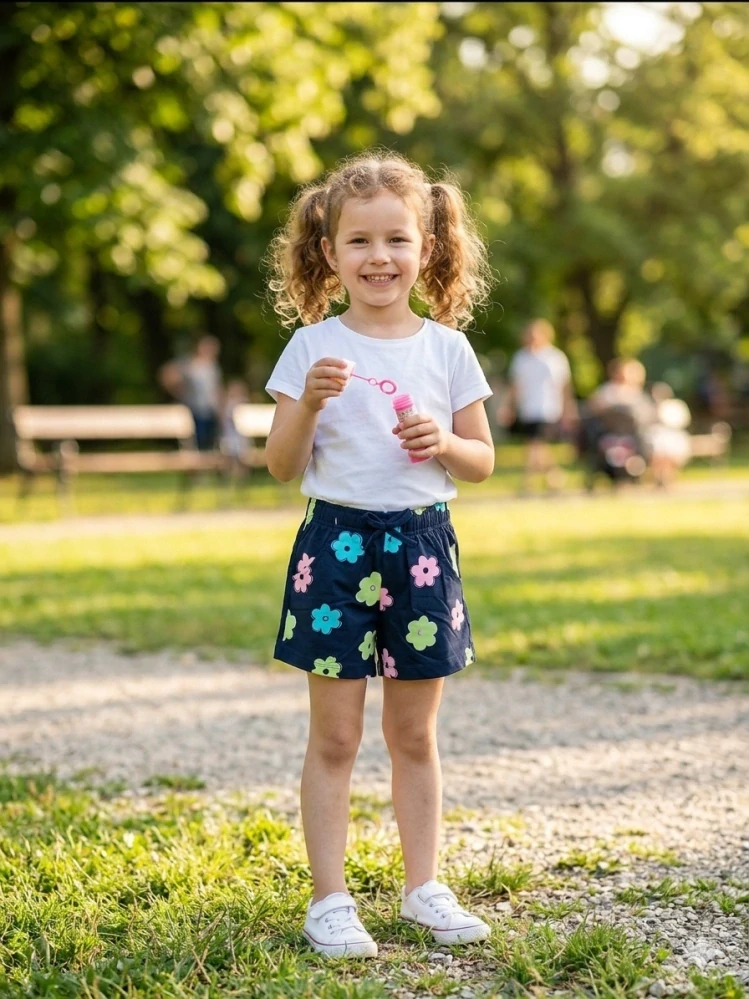 Veselé dívčí kraťasy Kugo SL3569 modré s květinami