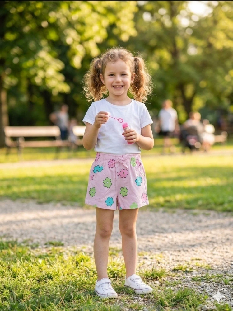 Veselé dívčí kraťasy Kugo SL3569 světle růžové s květinami