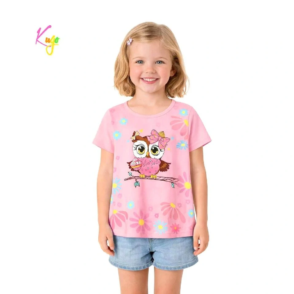 Dívčí tričko krátký rukáv Kugo FC1107 růžové se sovičkou