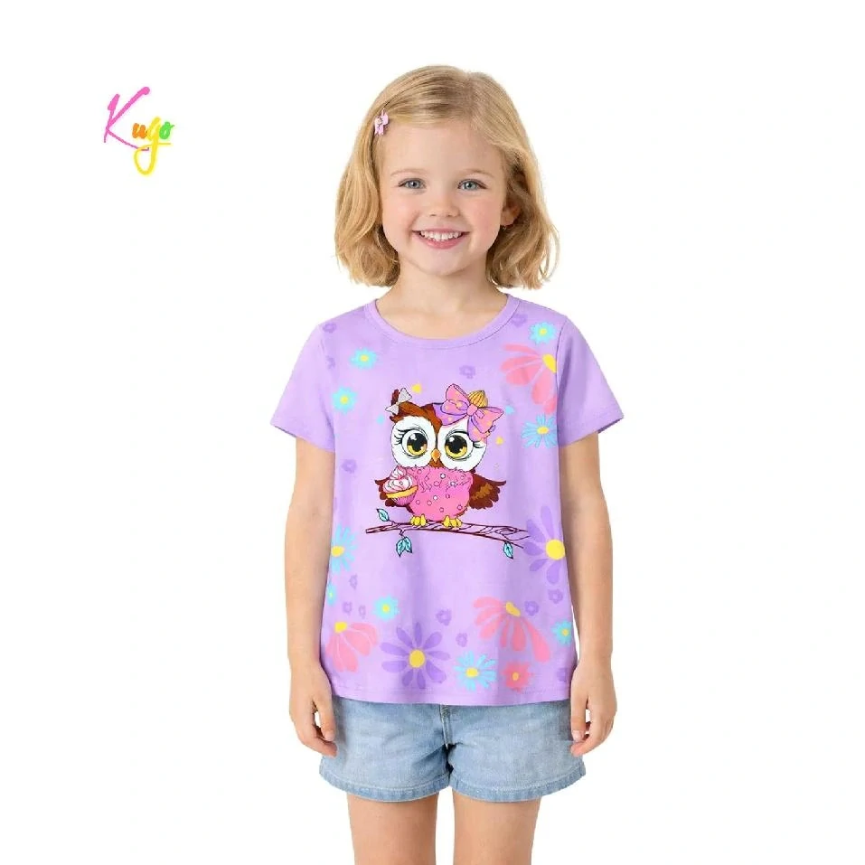 Dívčí tričko krátký rukáv Kugo FC1107 fialové se sovičkou