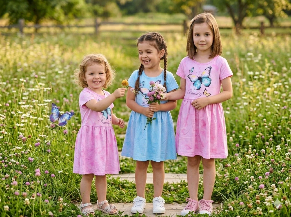 Letní dívčí šaty s krátkým rukávem Kugo MS6536 modré