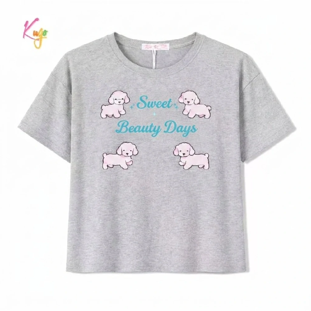 Stylové dívčí crop top tričko Kugo MC9880 šedé