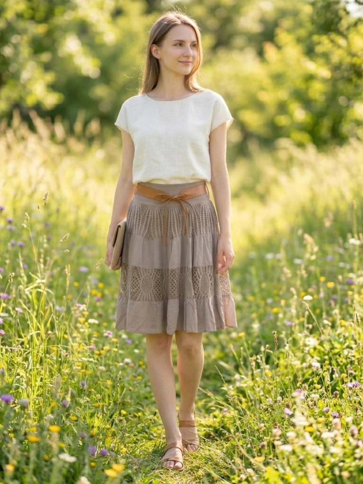 Dámská krajková sukně BOHO ke kolenům fango