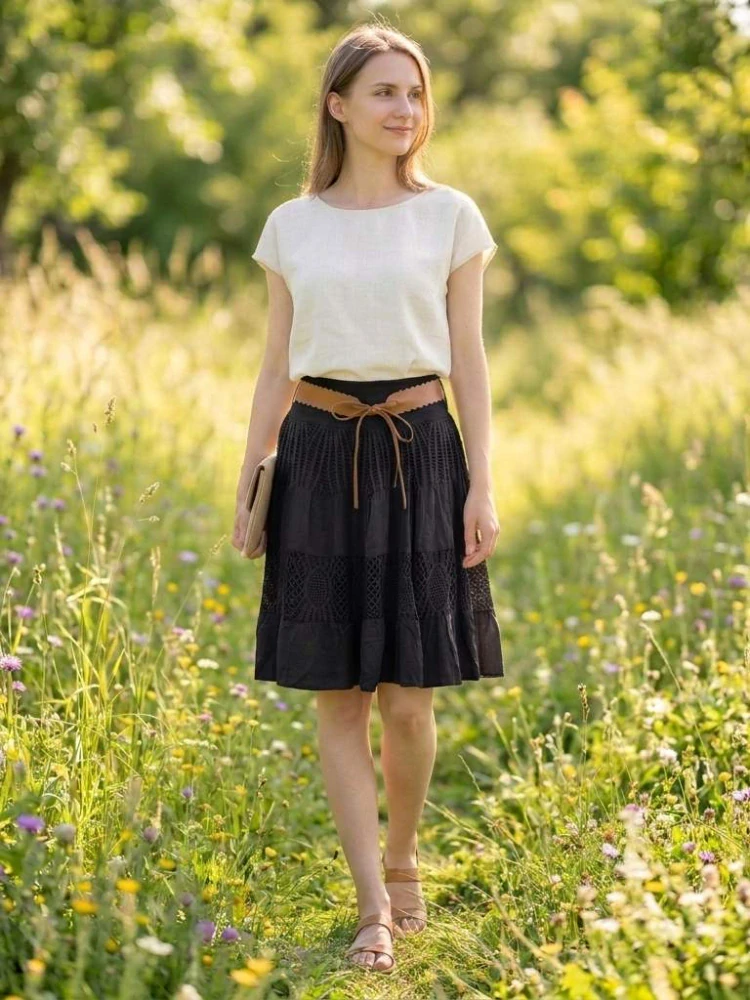 Dámská krajková sukně BOHO ke kolenům černá