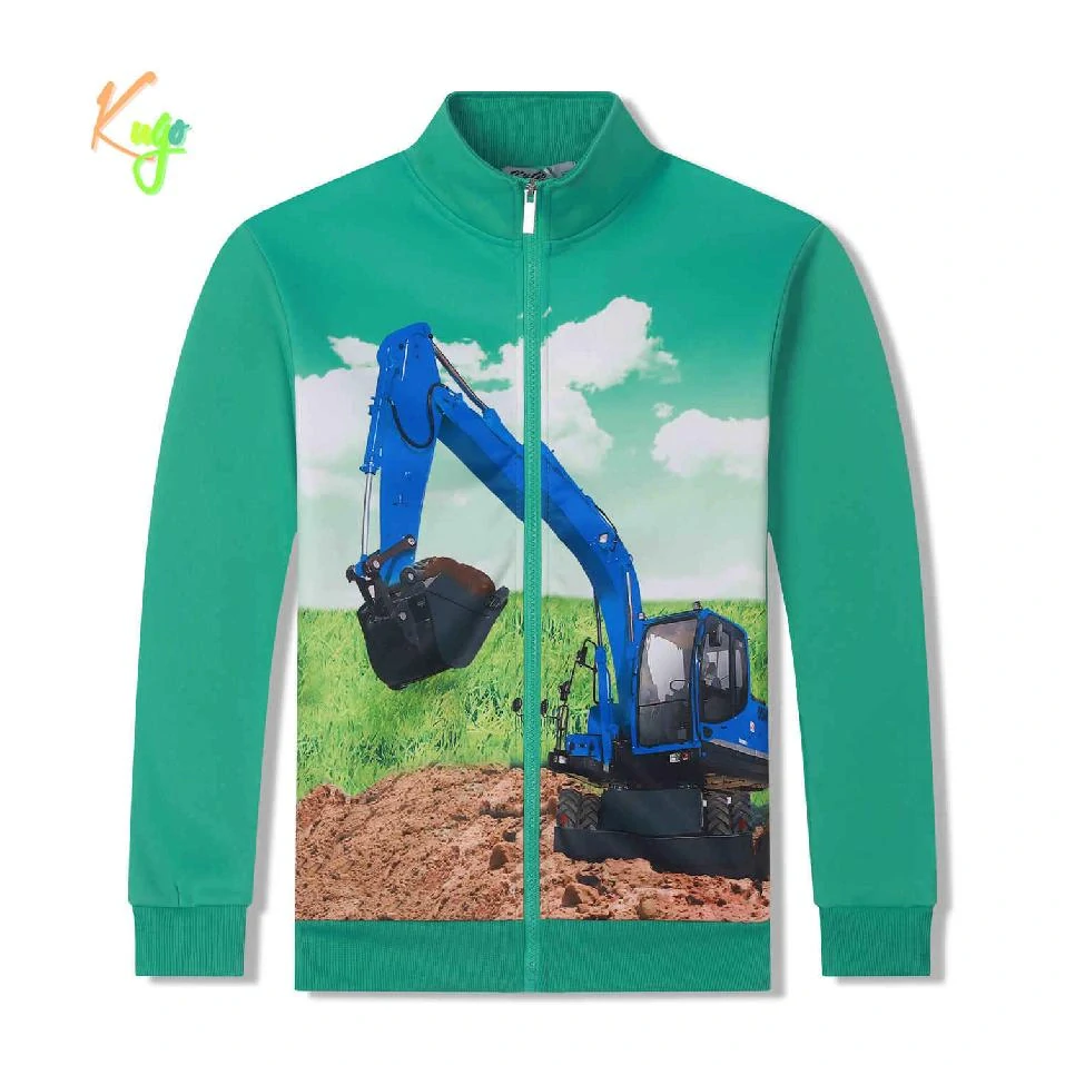 Teplejší chlapecká mikina Kugo PT2509 zelená s bagrem