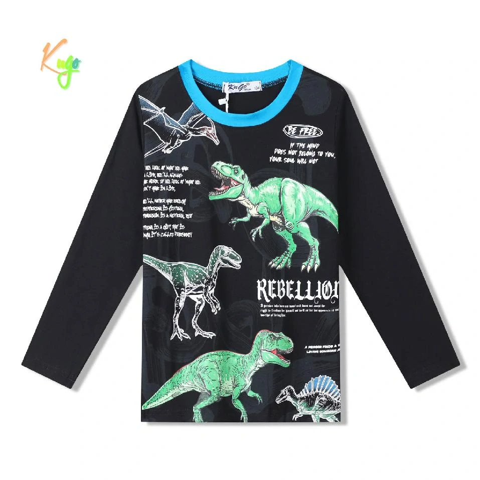 Chlapecké tričko s dinosaury Kugo XC1301 dlouhý rukáv černé