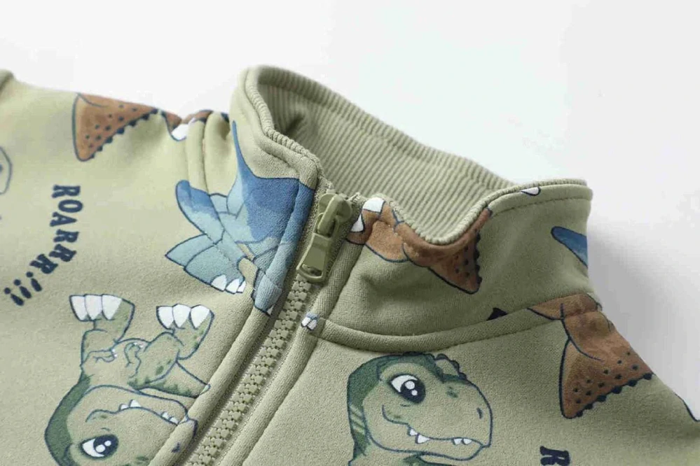 Teplá chlapecká mikina Kugo SF5701 zelená s dinosaury