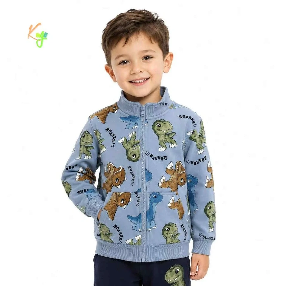 Teplá chlapecká mikina Kugo SF5701 modrá s dinosaury