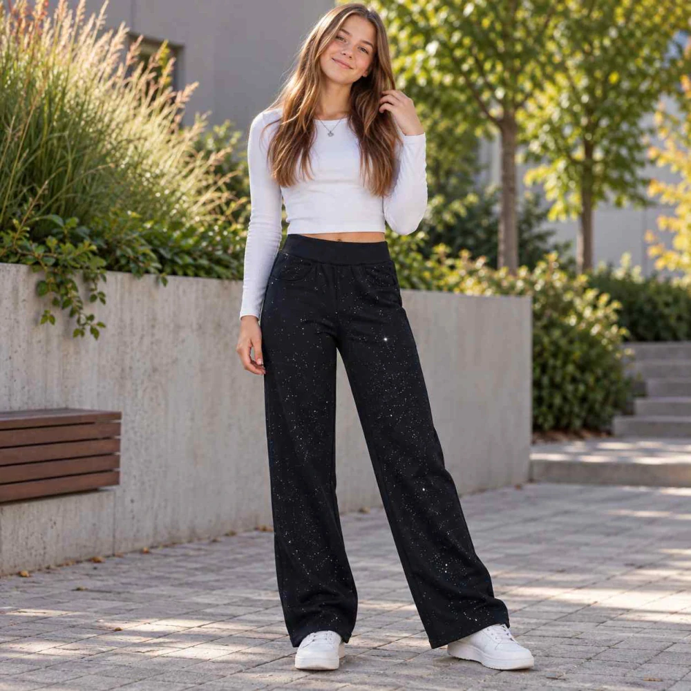 Stylové teplé tepláky pro dívky Kugo WL0969 černé