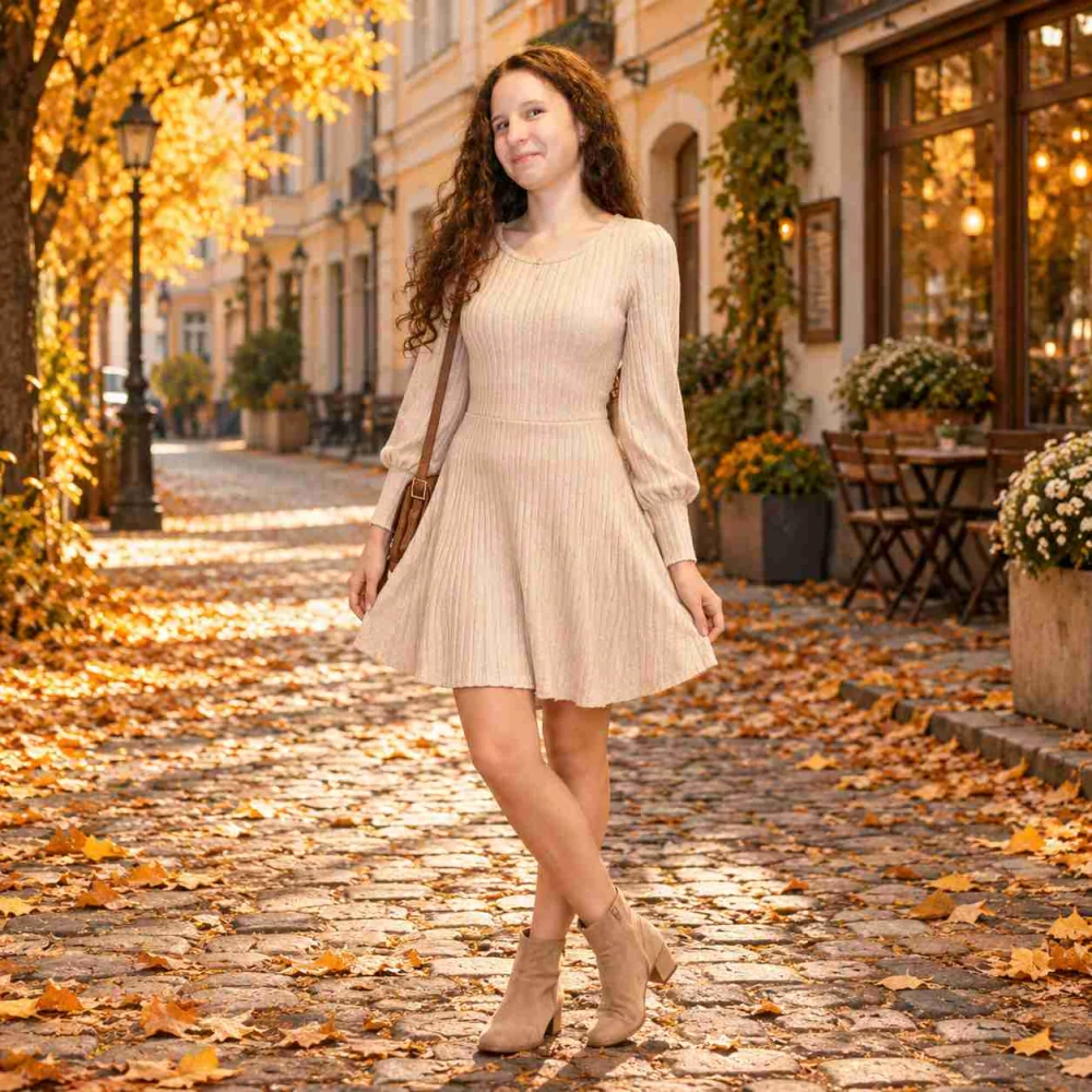 Elegantní podzimní dámské šaty Ellen pískové