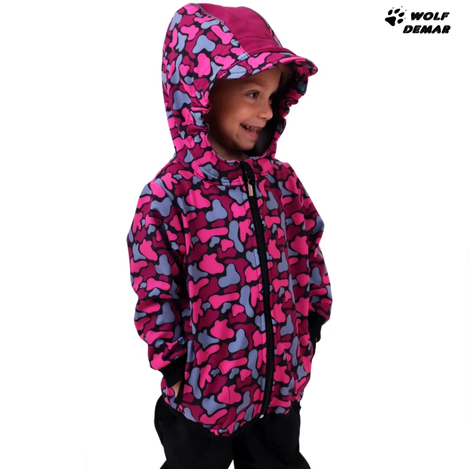 Dětská softshellová bunda s fleecem Jožánek růžové fleky na černé