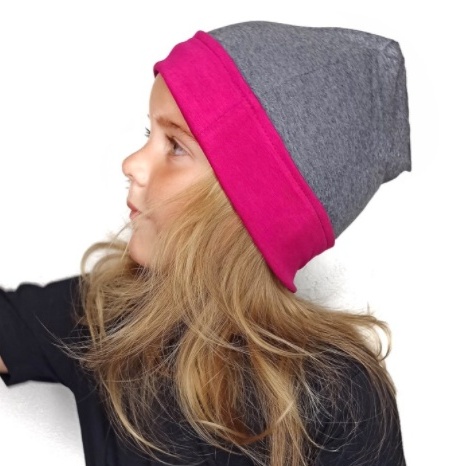 Dětská oboustranná čepice JOŽÁNEK, tmavě šedý melír + sytě růžová