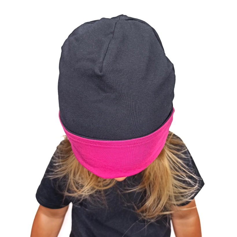 Dětská oboustranná čepice JOŽÁNEK, černá + sytě růžová